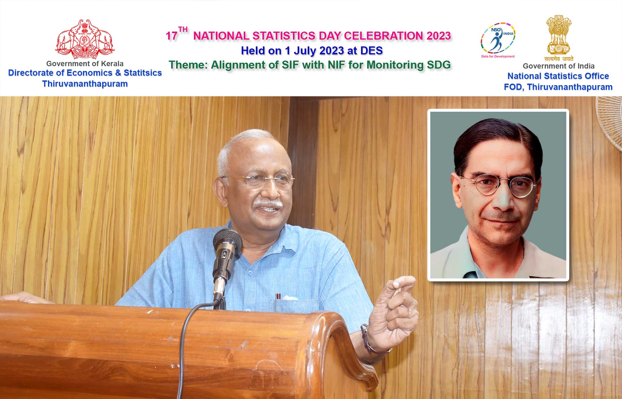 Sri. S.M. Vijayanand Former CS Kerala and Director CMD inaugurated the 17th Statistics Day Celebration in DES on 1-7-2023