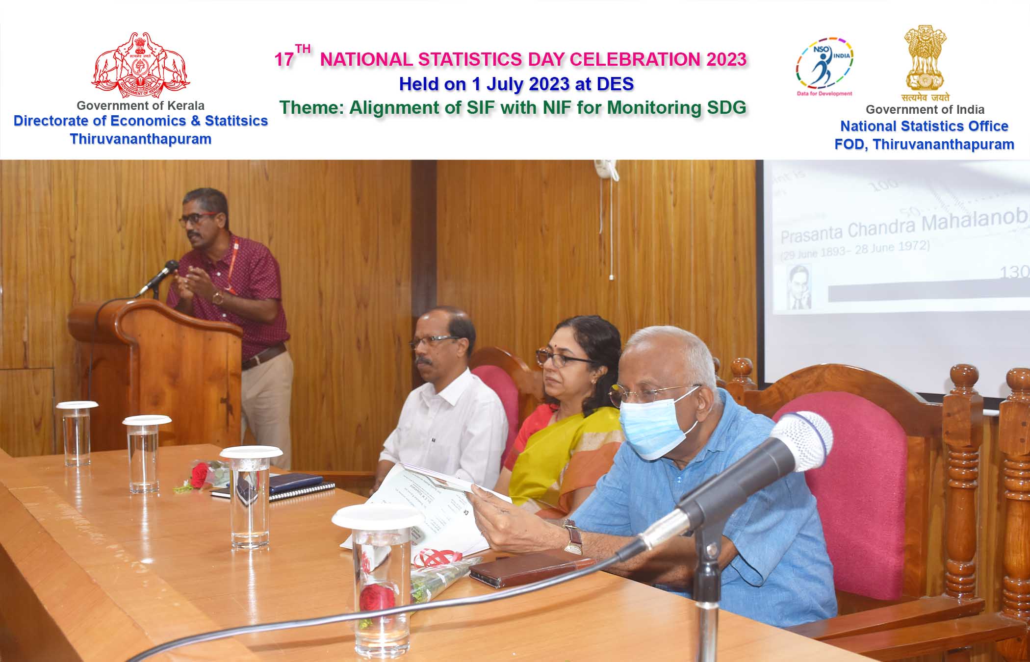 Director DES Sri. Sreekumar B addressed the gathering during the 17th Statistics Day Celebration in DES held on 1-7-2023