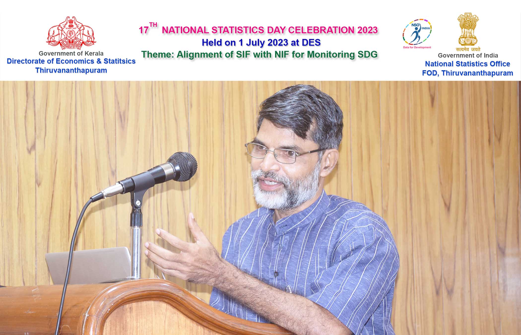Sri. Somasekharan Pillai Prof (Rtd) in Statistics explaining the role of DES in sustainability