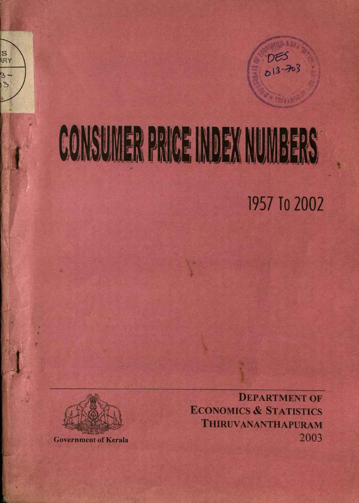 CONSUMER PRICE INDEX NUMBERS 1957 - 2002
