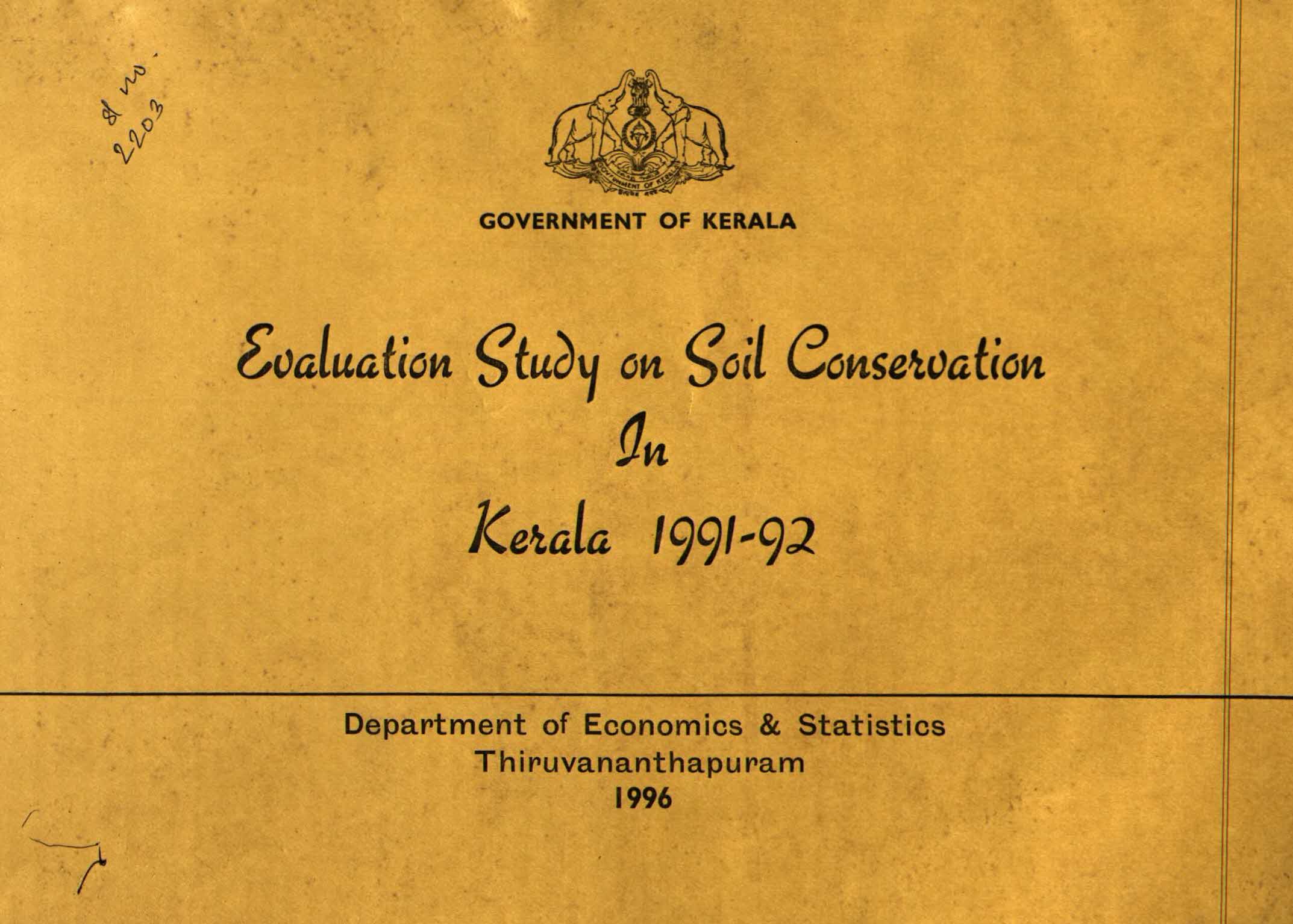 Evaluation study on Soil Conservation in Kerala 1991-92