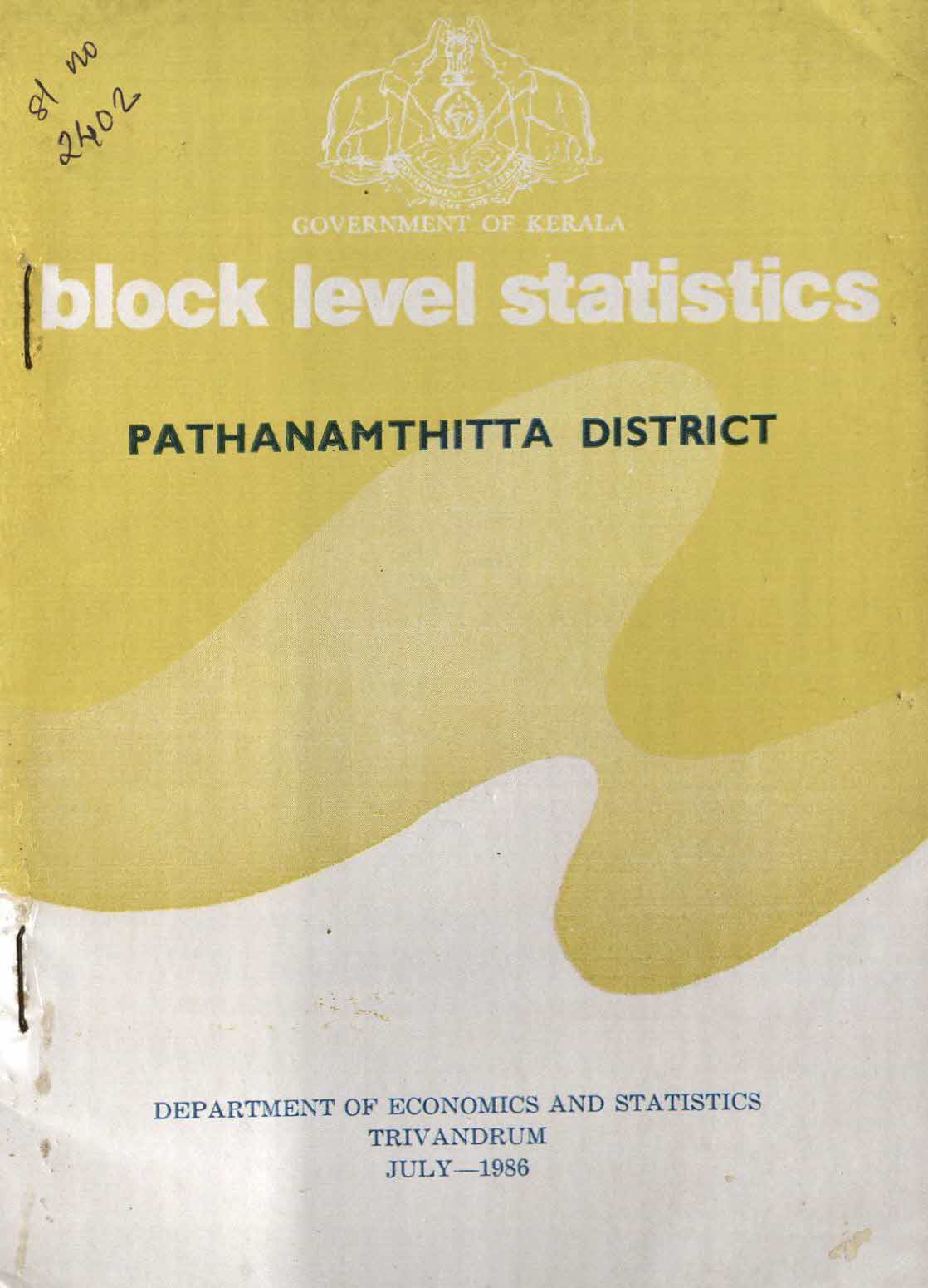 Block Level Statistics Pathanamthitta District 1986