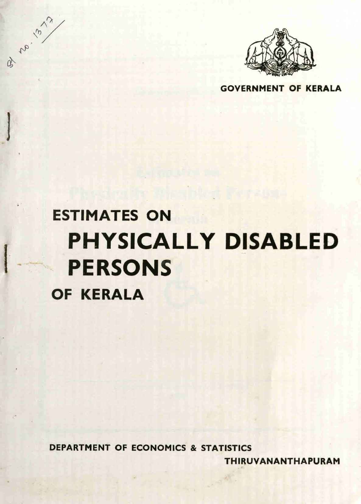 ESTIMATES ON PHYSICALLY DISABLED PERSONS OF KERALA