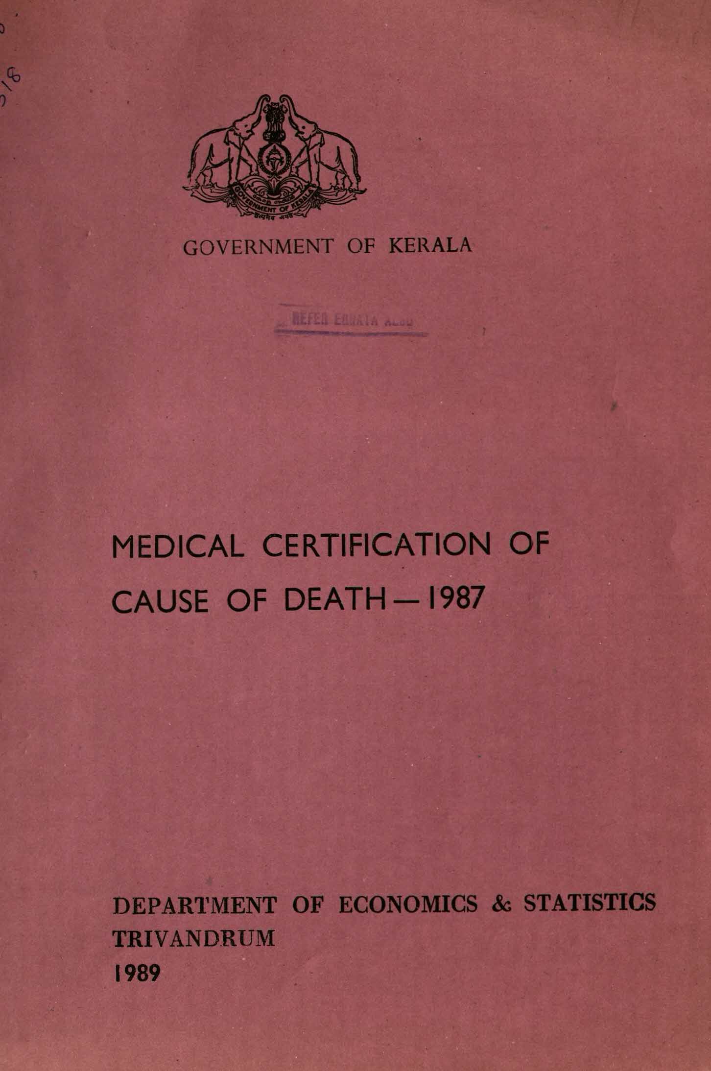 Medical Certification of Cause of death - 1987