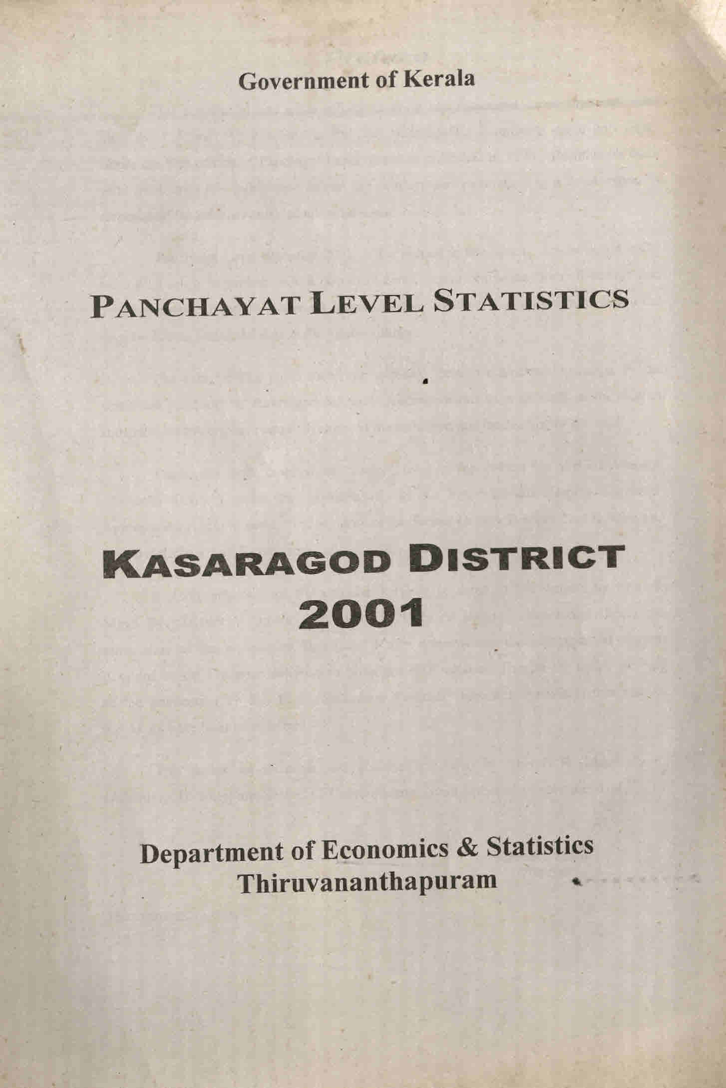 Panchayath Level Statistics- Kasaragod district 2001