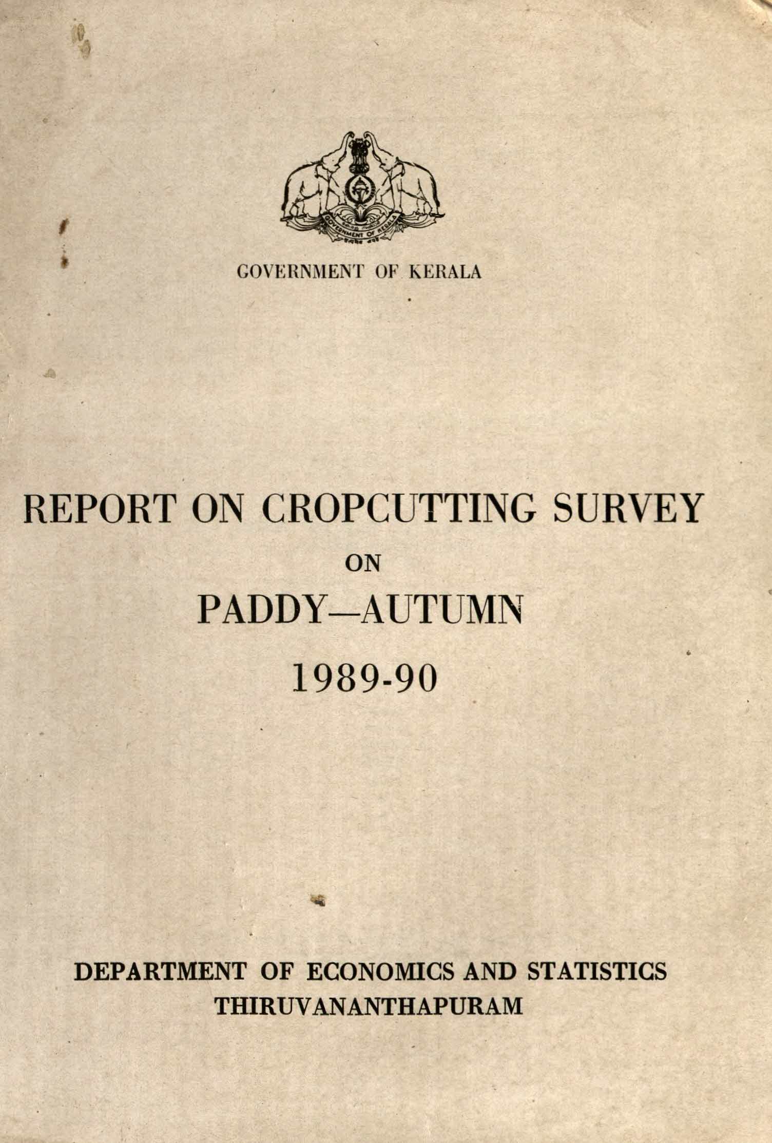 Report on Crop Cutting Survey on  Paddy Autumn 1989-90