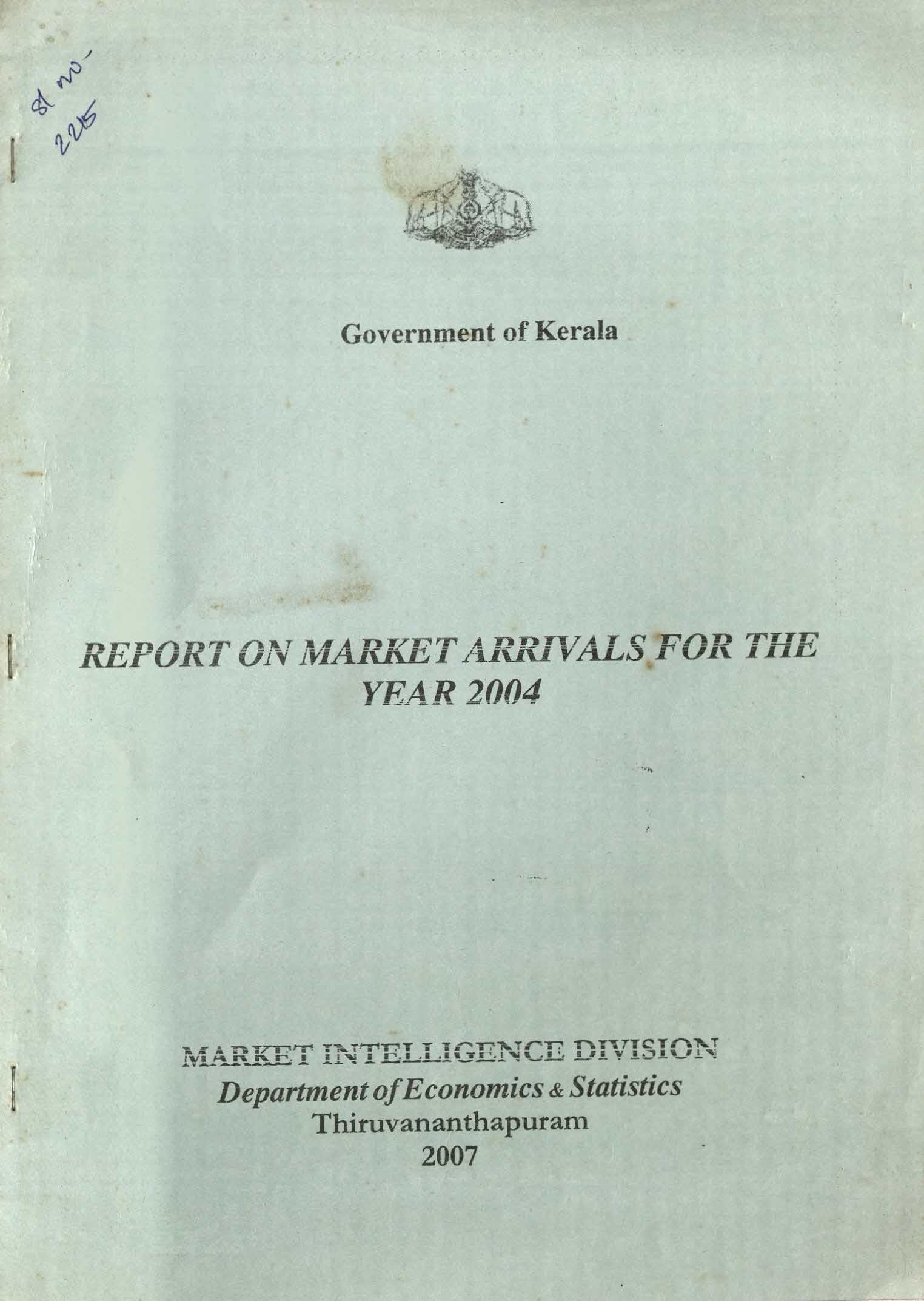 REPORT ON MARKET ARRIVALS FOR THE YEAR 2004