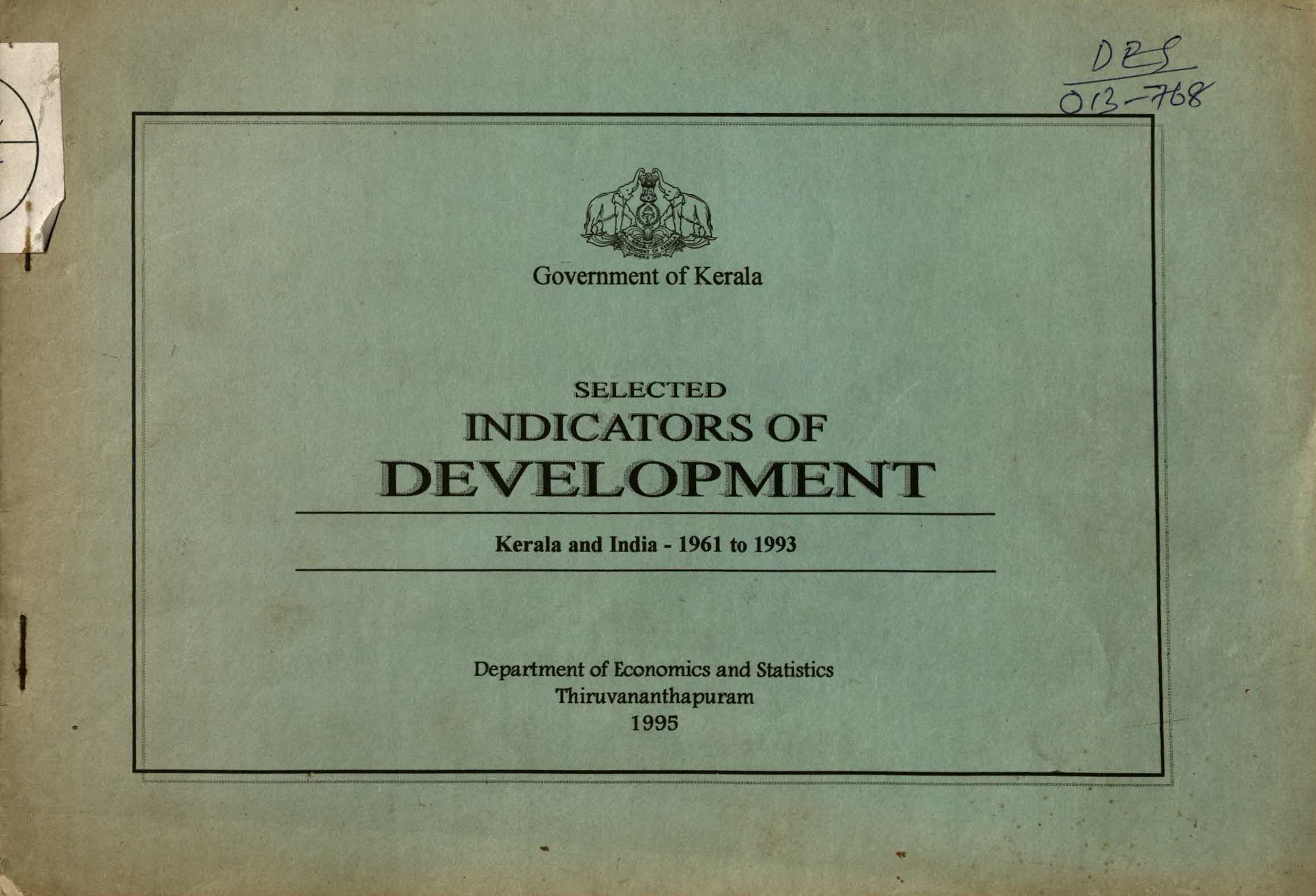 selected indicators of development Kerala and India 1961 to 1993
