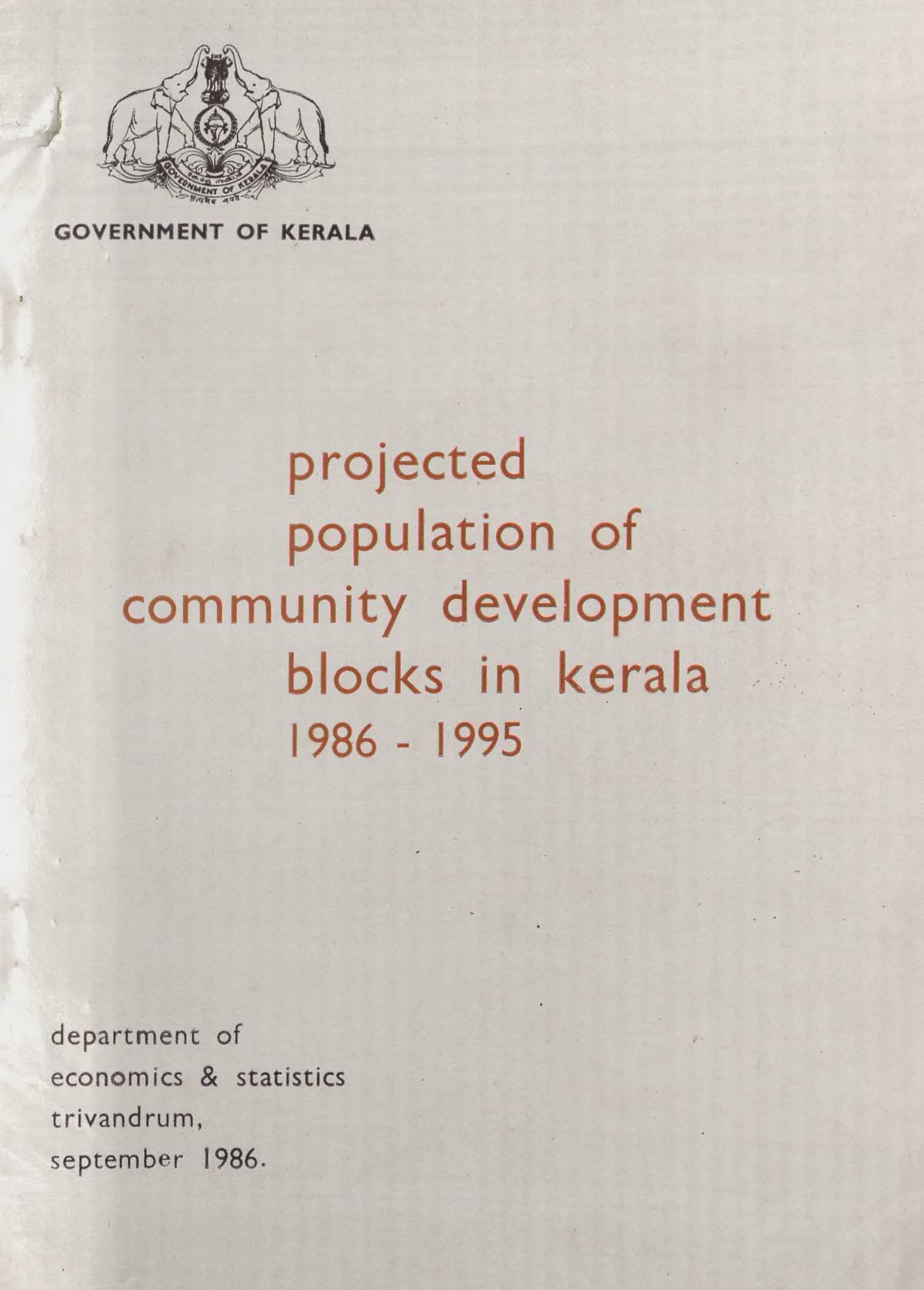 PROJECTED POPULATION OF COMMUNITY DEVELOPMENT BLOCKS IN KERALA 1986 -1995