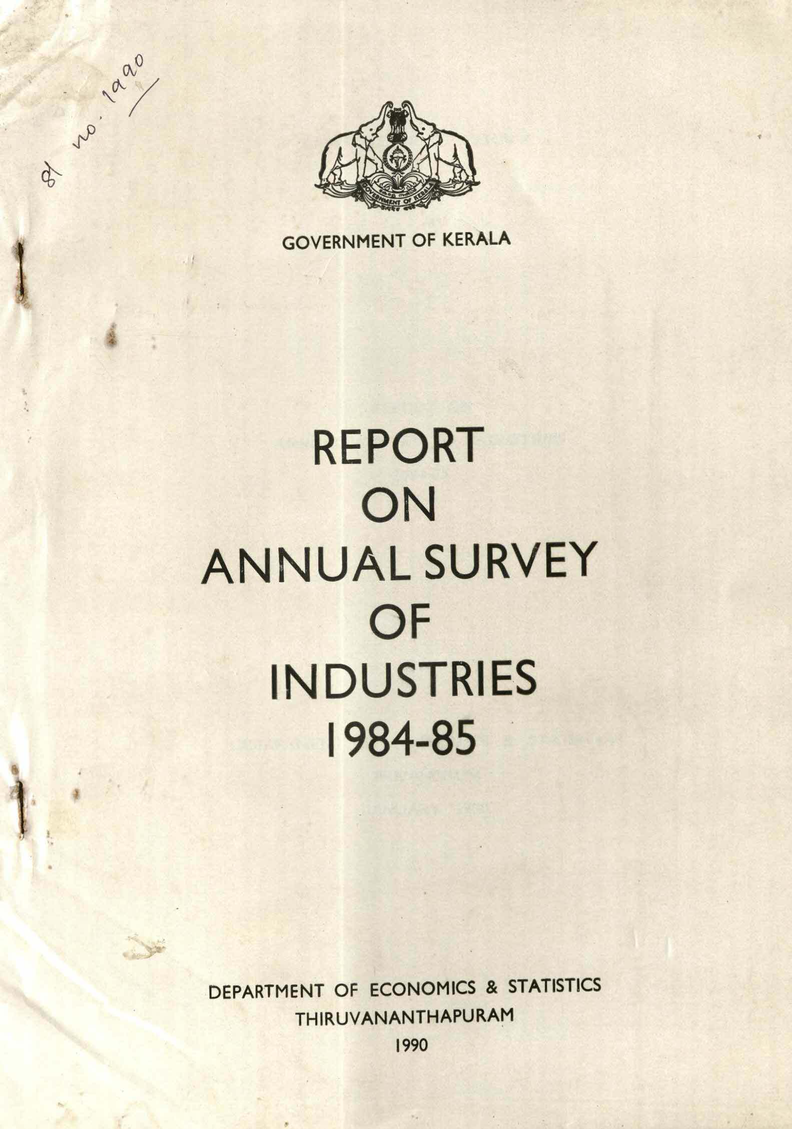 REPORT ON ANNUAL SURVEY OF INDUSTRIES 1984-85