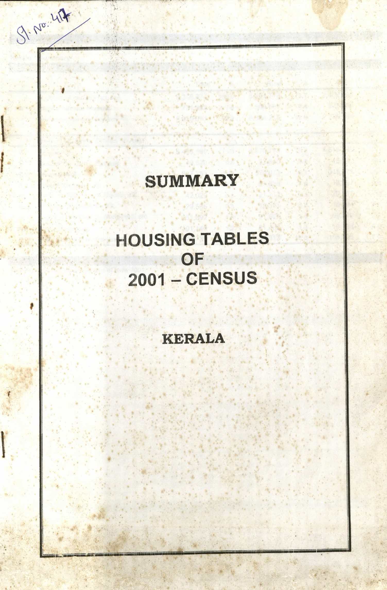 SUMMARY HOUSING TABLES OF 2001 CENSUS - KERALA