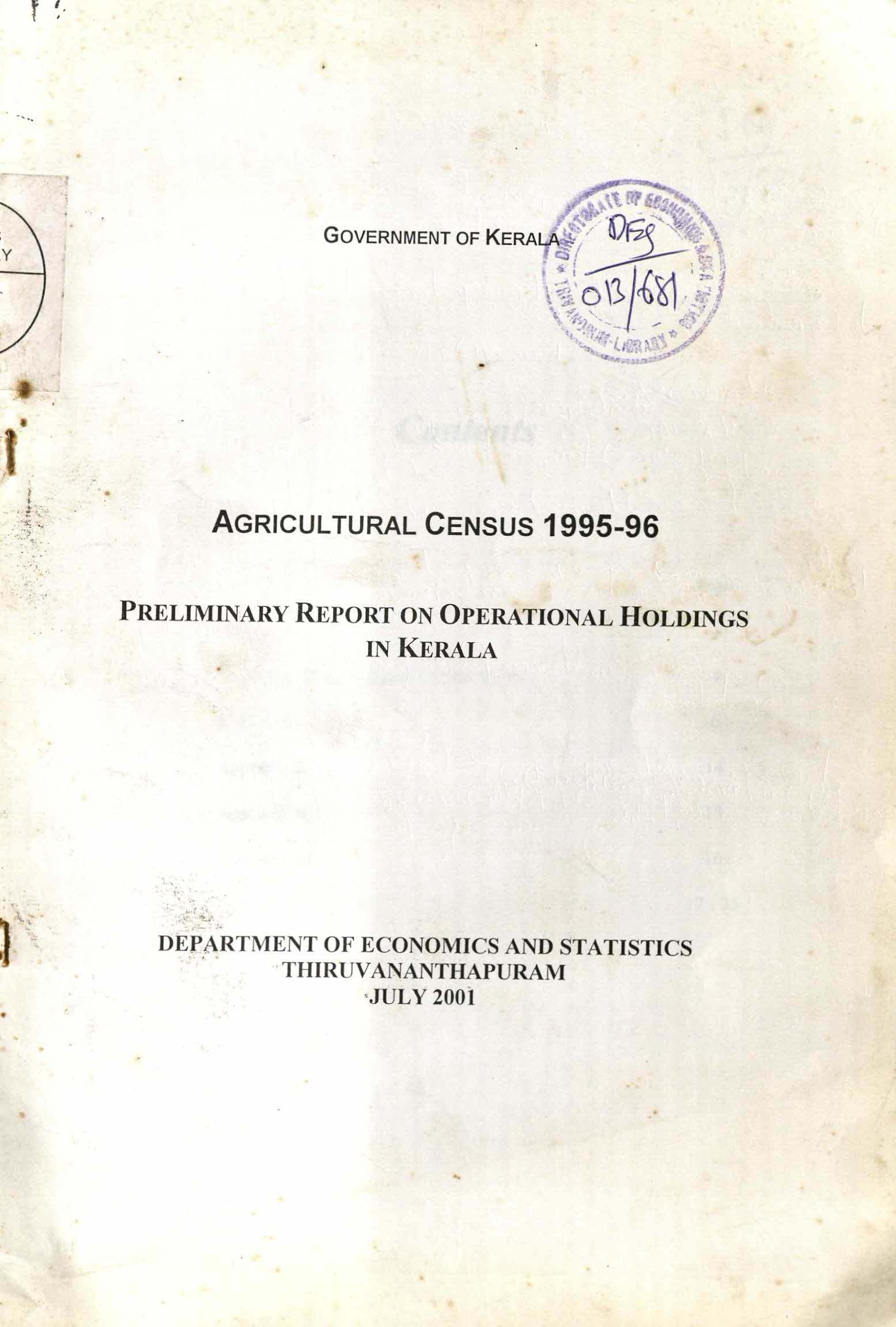 Agricultural Census 1995-96