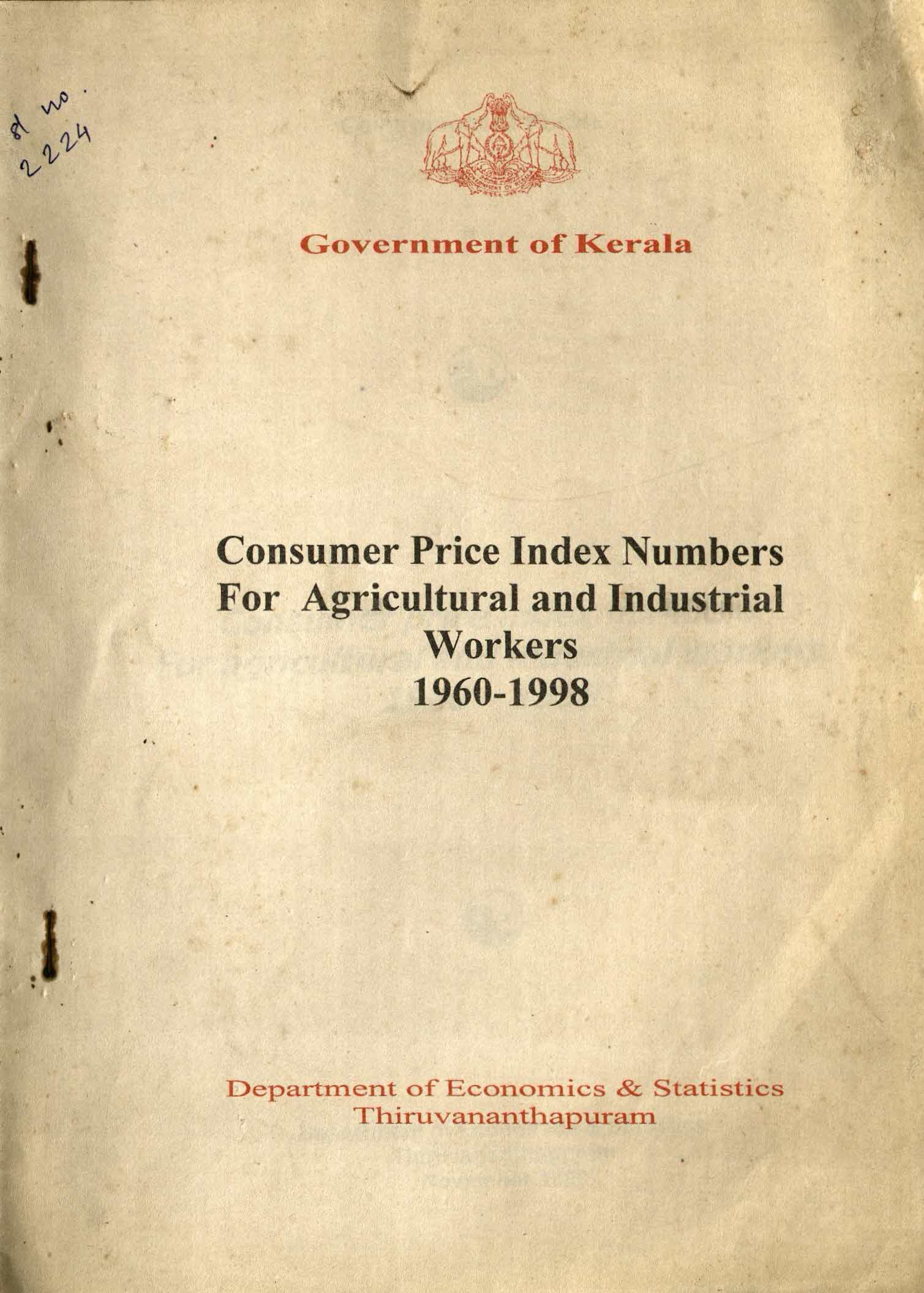 Consumer Price Index Numbers For Agricultural And Industrial Workers 1960-1998