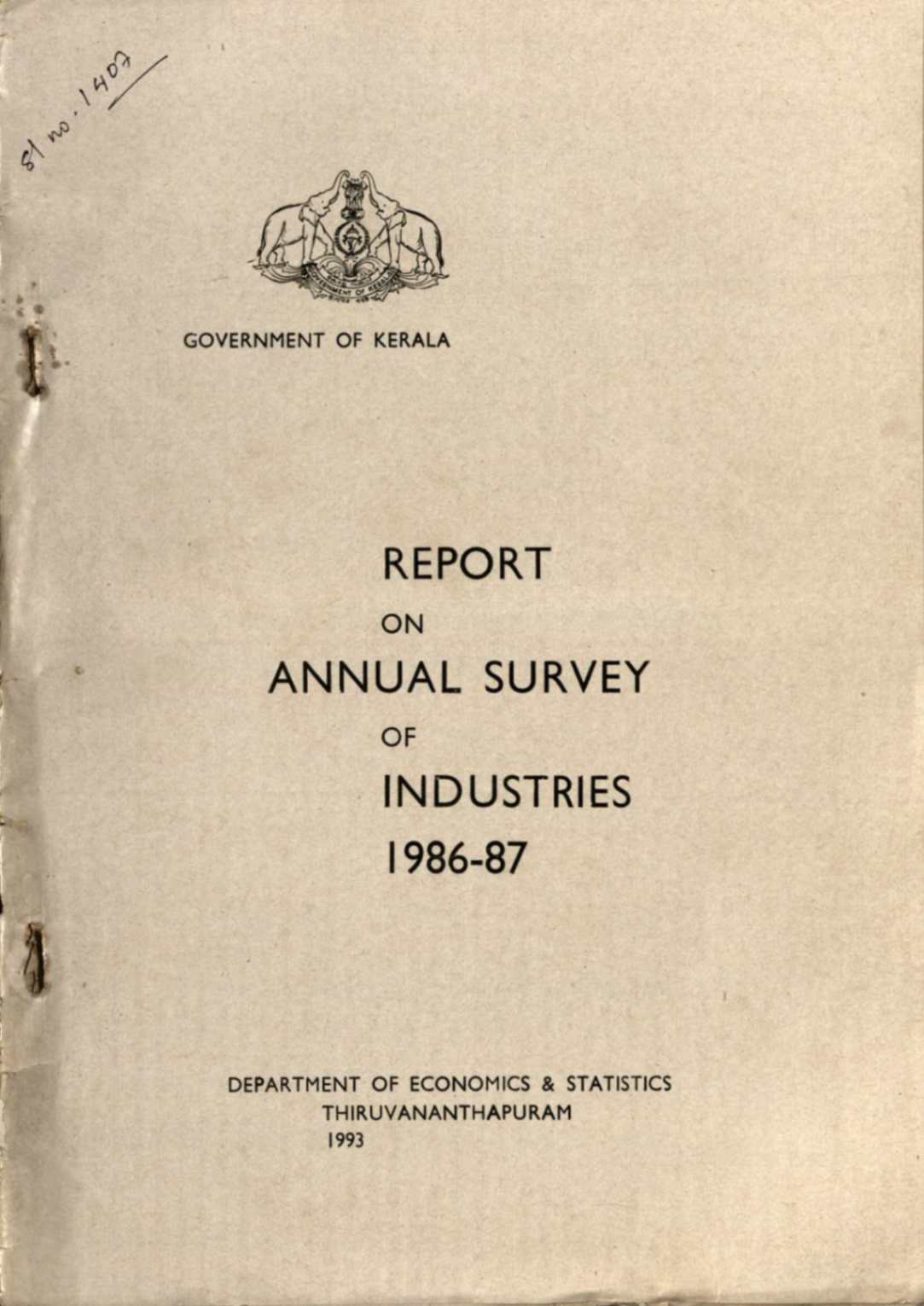 Report On Annual Survey Of Industries 1986-87
