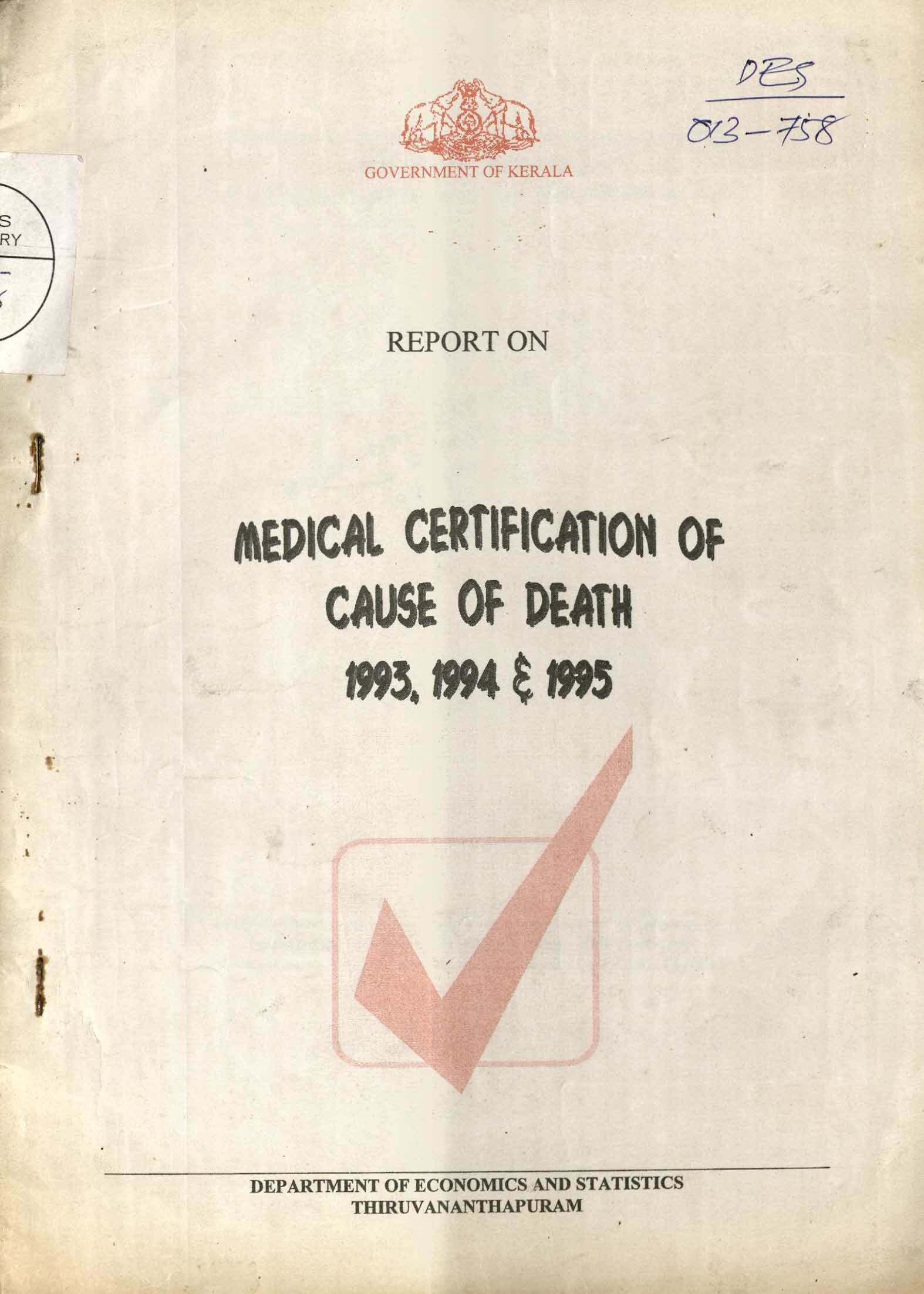 Report On Medical Certification Of Cause Of Death 1993,1994 & 1995
