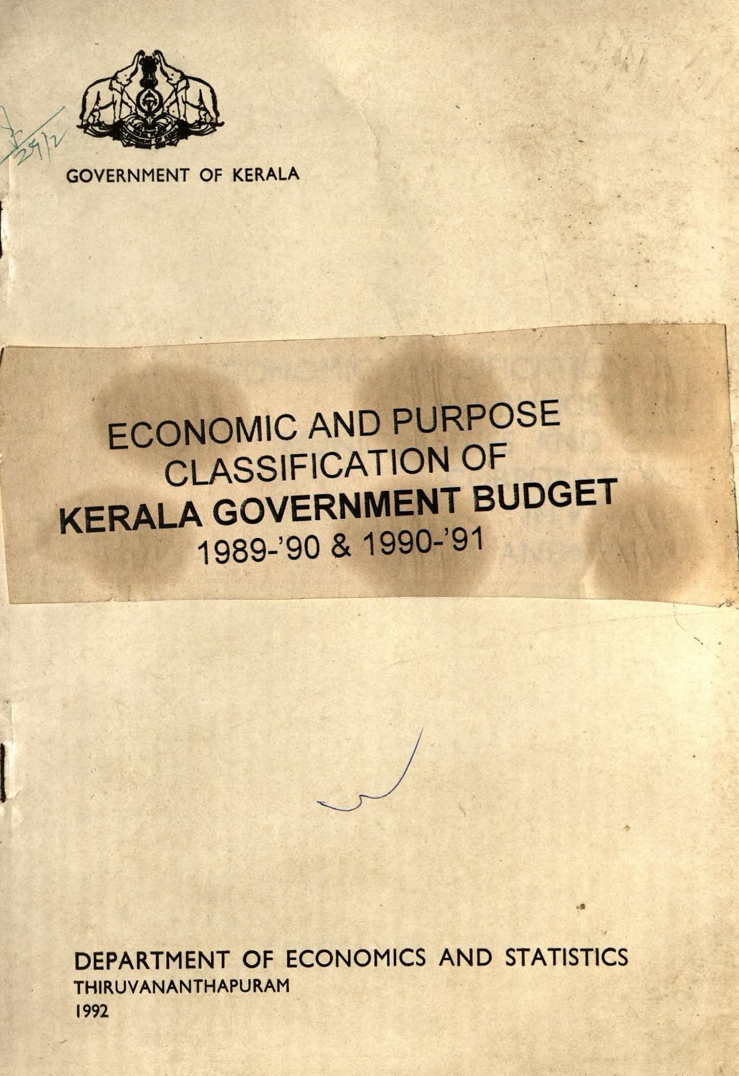Economic And Purpose classification of Kerala Government Budget 1989-90,1990-91