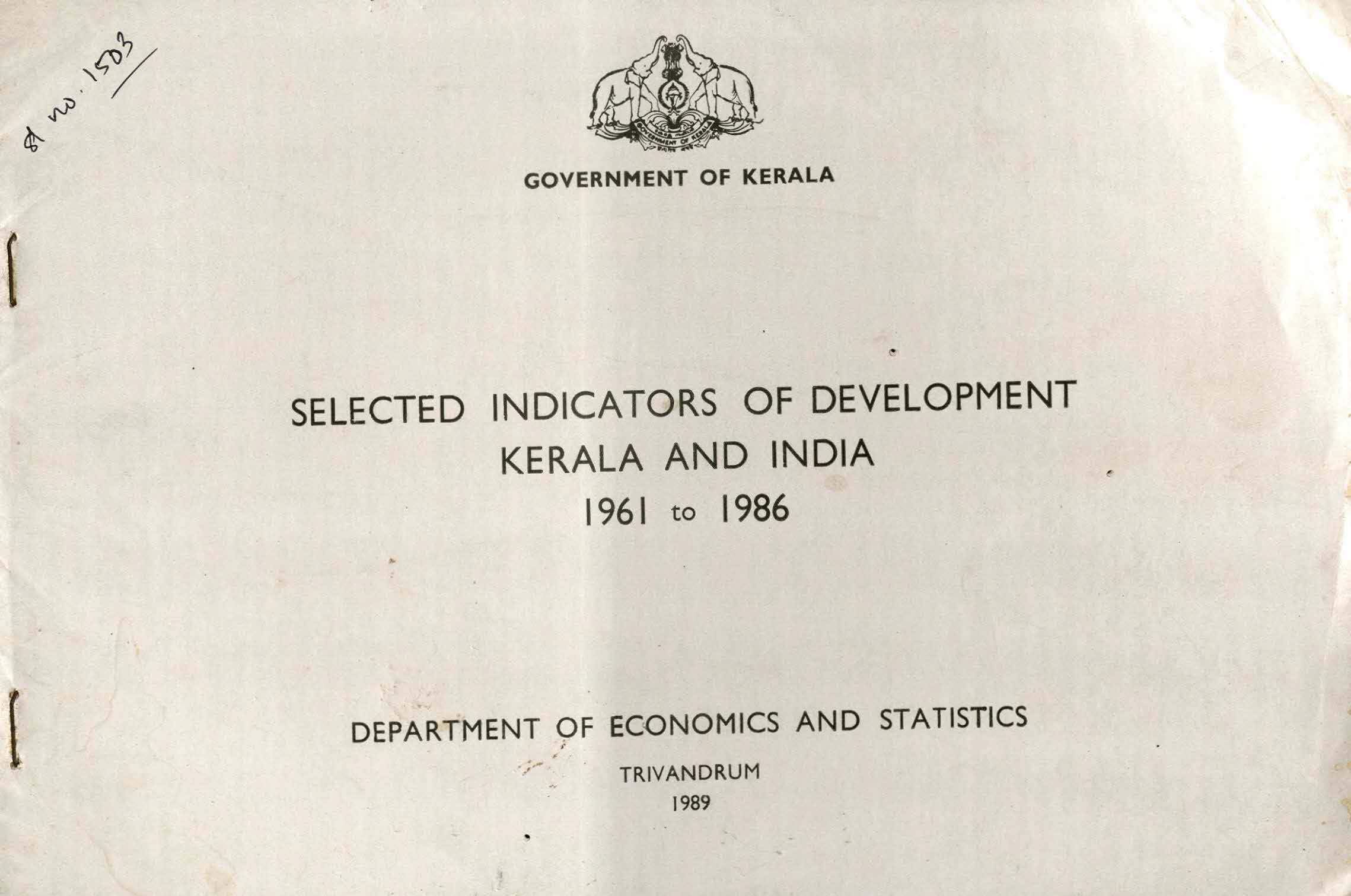 Selected indicators of development Kerala and India 1961 to 1986