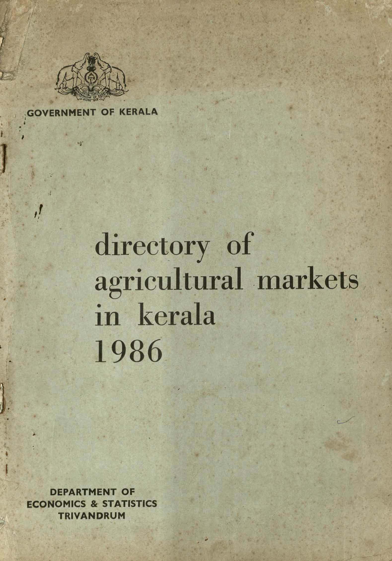 Directory of Agricultural Markets in kerala 1986