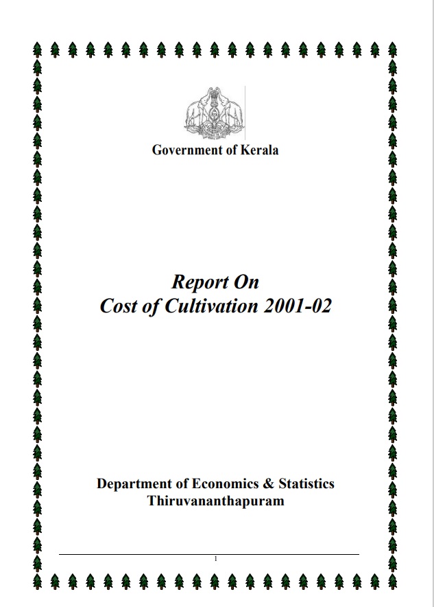 Report on Cost of cultivation of important crops in Kerala 2001-02