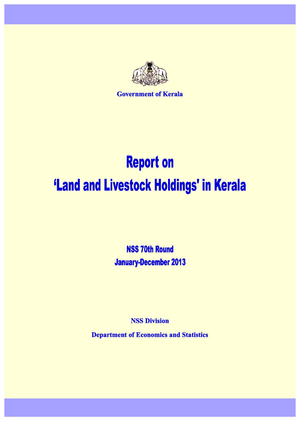 Report on Land and Livestock Holdings in Kerala