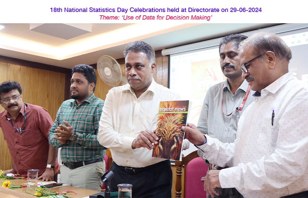 Release of Ecostat News May 2024 by Sri. P C Mohanan Chairman KSSC by handing over a copy to Dr. Saji Gopinath VC DUK & KTU