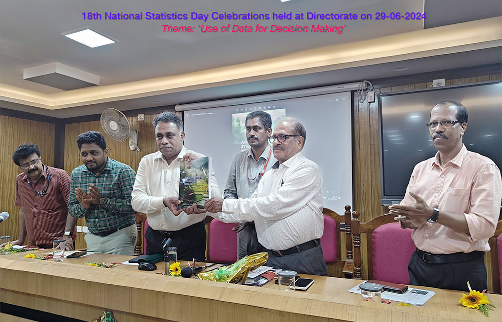Release of Agricultural Statistics 2024 report by Sri. P C Mohanan Chairman KSSC by handing over a copy to Dr. Saji Gopinath VC DUK & KTU