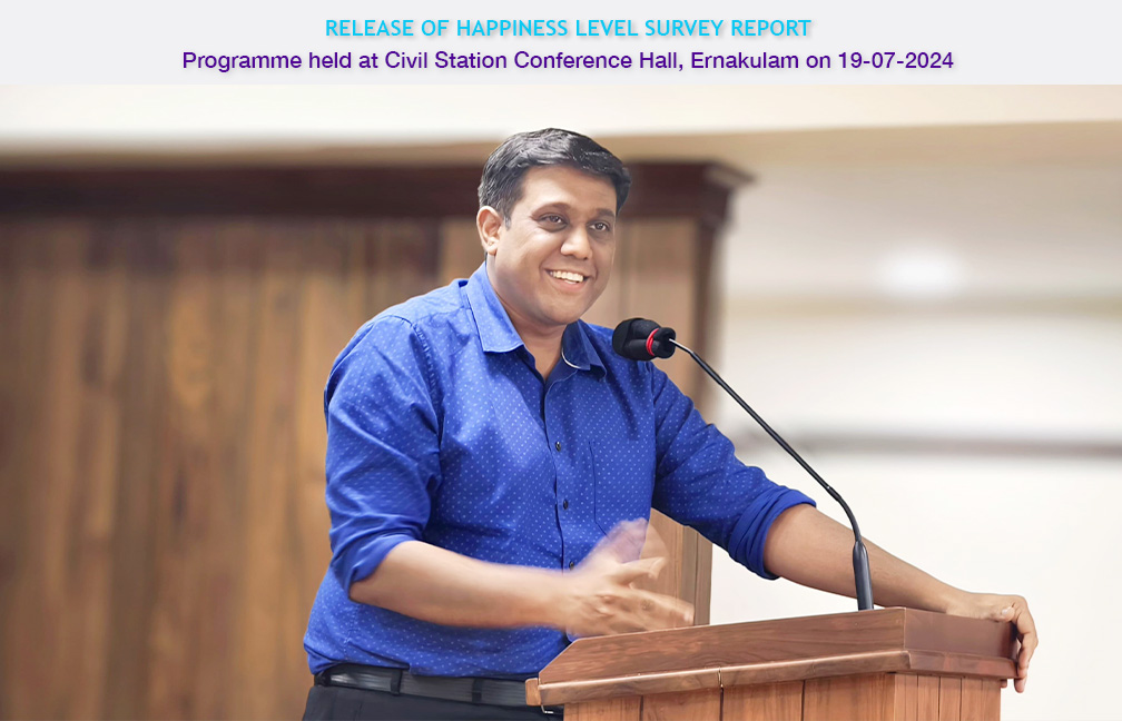 Release of Happiness Survey report held at Ernakulam on 19 July 2024. District Collector Sri. N S K Umesh IAS addressing the gathering.