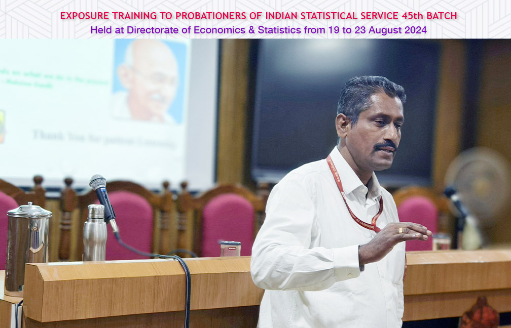 Exposure training to ISS probationers held at DES from 19 to 23 Aug 2024. Director Sri. Sreekumar B presented State Statistical System