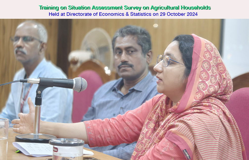 Training on Situation Assessment Survey held at directorate on 29-10-2024. Dr. Adeela Abdull;a, Director of Agriculture inaugurates the training programme.