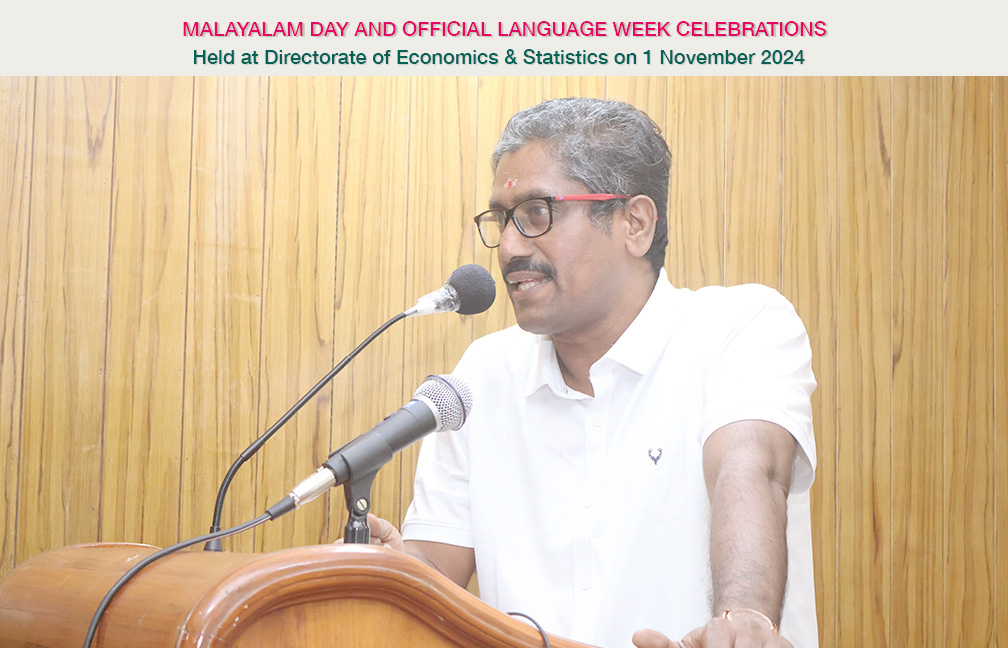 2024 November 1 celebration held at DES. Sreekumar B, Director of DES delivers an introductory speech.