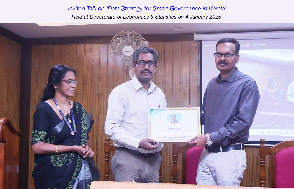 Talk on Data Strategy for Smart Governance held on 4 January 2025. Presenting a memeto to Dr. Navas by Director Sreekumar B.