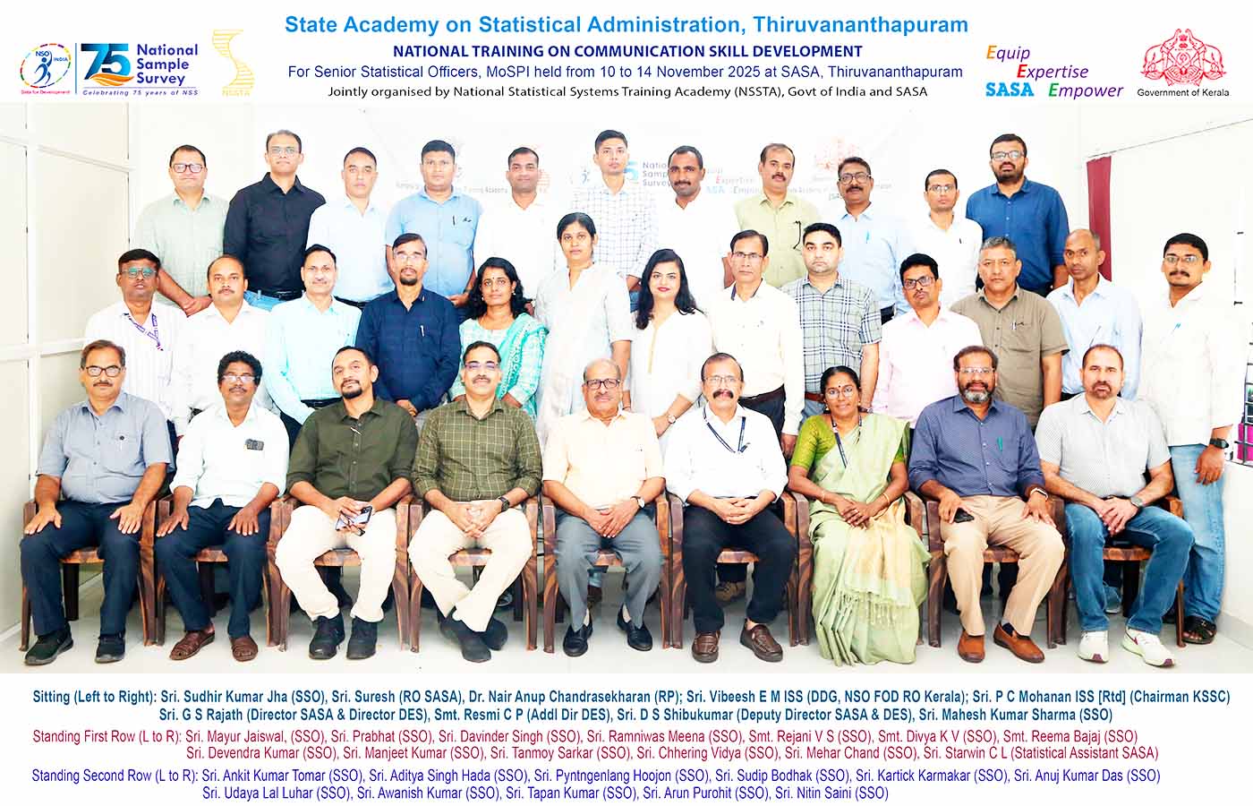 National Training on Communication Skill Deveopment for SSS cadre officers of MoSPI held at SASA from 10 to 14 Nov 2025.