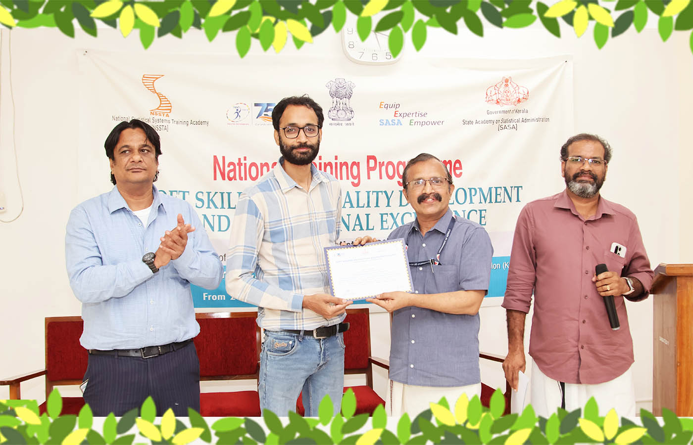 Presenting the certificate to Sri. Prateek Madan, Junior Statistical Officer, PIGR Section, MoSPI