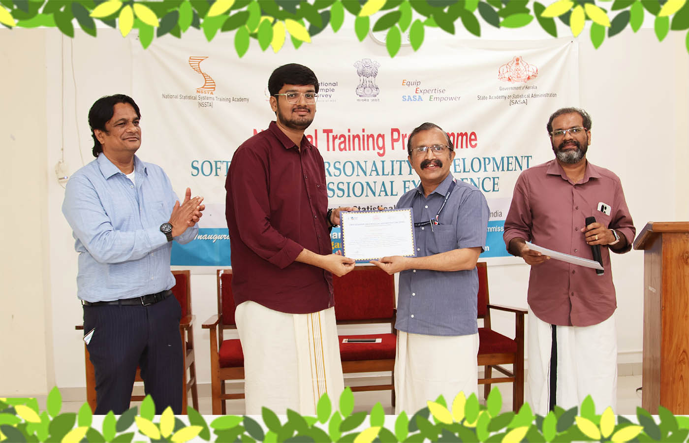 Presenting the certificate to Sri. Vishal Vislavath, Junior Statistical Officer, NSO (FOD) RO Hubali