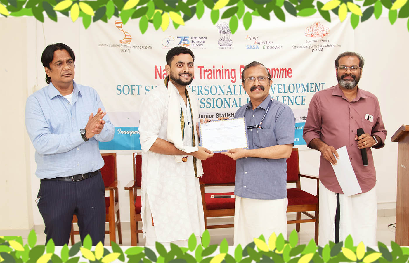Presenting the certificate to Sri. Sourav Banerjee, Junior Statistical Officer, NSO (FOD) RO Kolkata