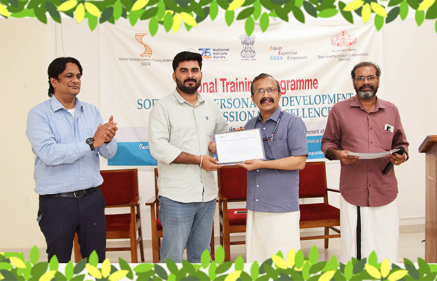 Presenting the certificate to Sri. Pradeep Sohu, Junior Statistical Officer, NSO (FOD) SRO Mehsana