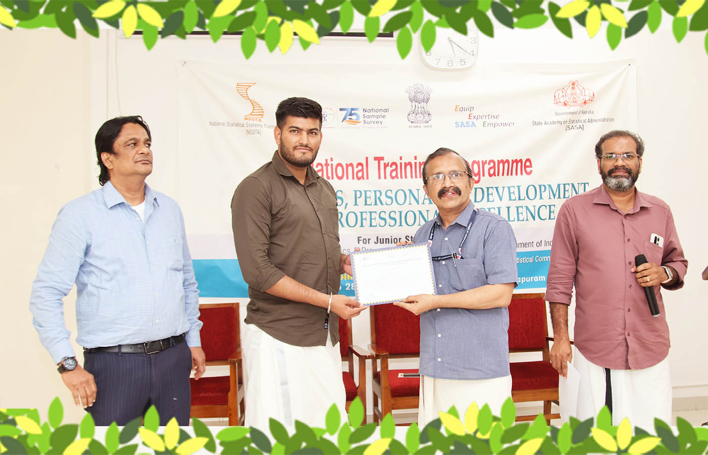 Presenting the certificate to Sri. Sourabh Yadav, Junior Statistical Officer, NSO (FOD) SRO Faridcot