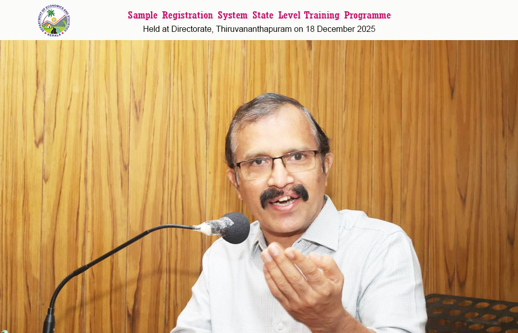 Refresher Training Programme on Sample Registration System held at the Directorate on 8 Dec 2025. Key note address by Sri. Rajath G S, Director DES.