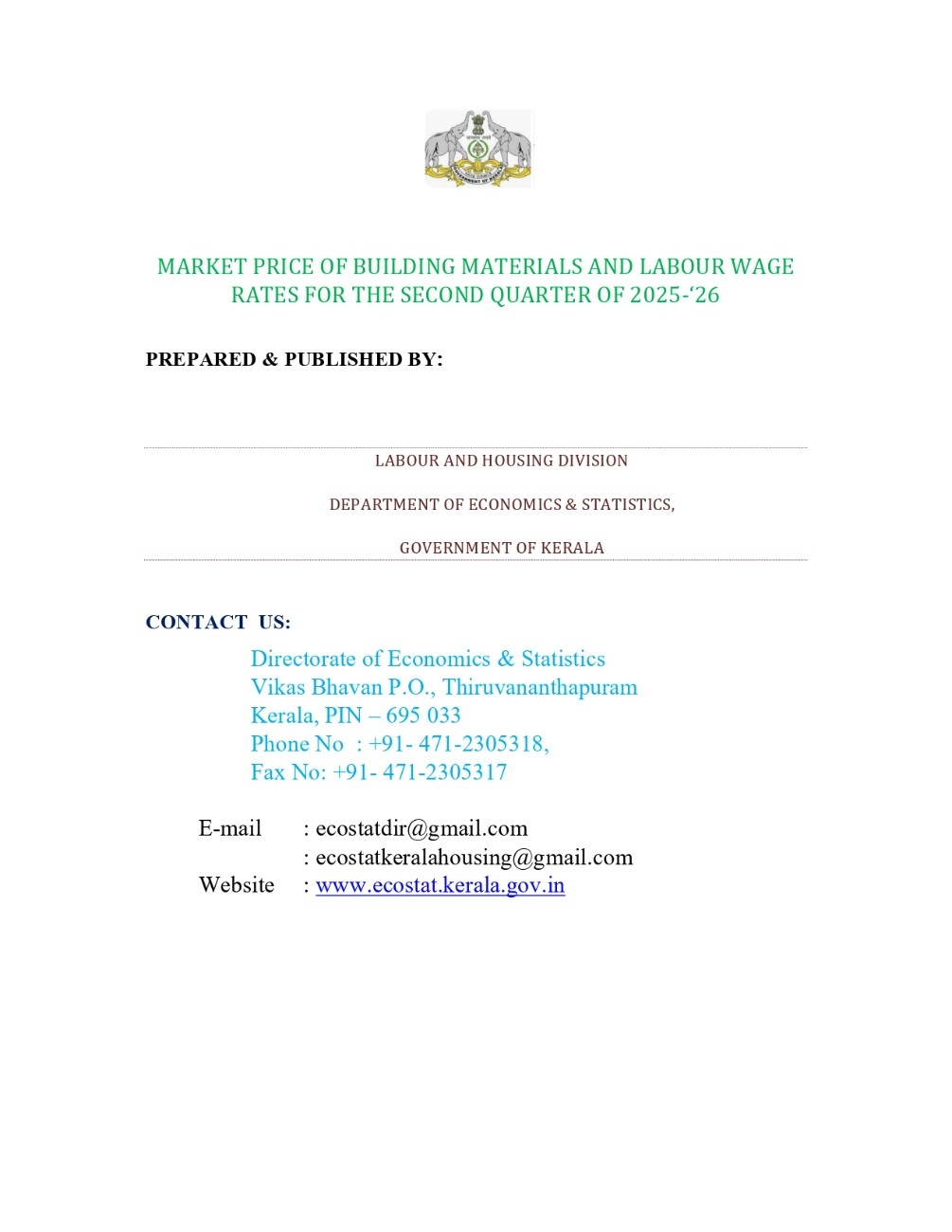 Market Price of Building Materials and Labour Wage Rates for the second quarter of 2025 - '26
